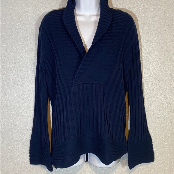 Chadwicks Navy Blue Ribbed Thick Knit Sweater, Shawl Collar Pullover Size L - Picture 12 of 12